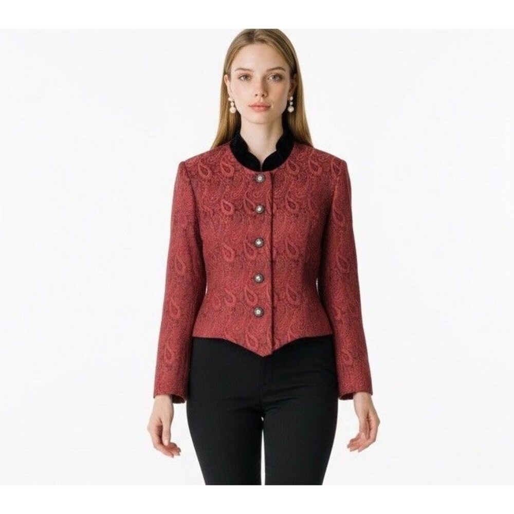 Vintage Jessica Howard Paisley Jacquard Blazer Velvet Collar Jacket Size 6 USA